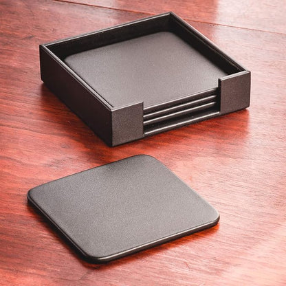 Dacasso Black Leather 4-Square Coaster Set - Image 4