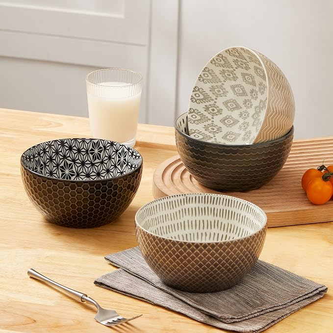 Signature Housewares Pad Print Set of 4 Assorted Bowls 6", PP Gray - Image 2