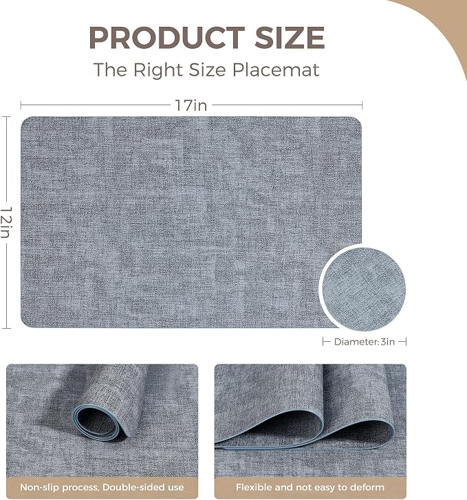 NCUE Vinyl Placemats Set of 12, Heat Resistant, Nonslip Faux Leather Waterproof - Image 4