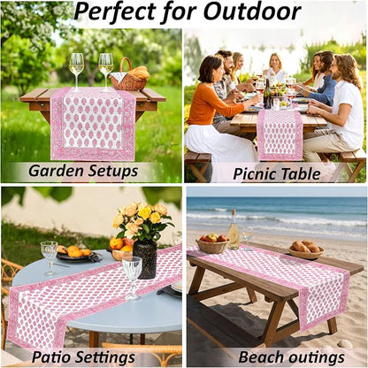 Taffy Pink Hand Block Print 100% Cotton Table Runner 16x106 Inch | Perfect - Image 7