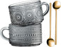 Gezzeny Vintage Glass Coffee Mugs 14 Oz Set of 2 Gray Embossed Tea Cups by Gezzeny
