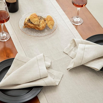 EVERLY Pure Linen Hemstitch Tablecloth,100% Stonewashed French Linen tablecloths for Kitchen Dining Rectangle Tables,60x84Inch Machine Washable Christmas Thanksgiving Organic Tablecloth-Natural Linen