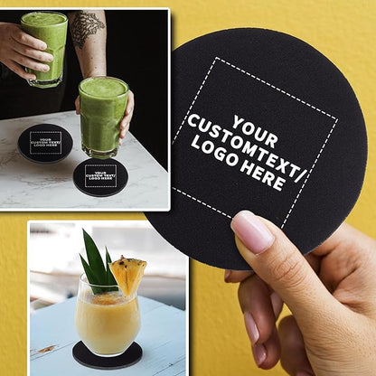 10 Round Foam Bud Coasters Pack, 4 inch - Customizable Text, Logo - PU Foam, Party Favor - Black