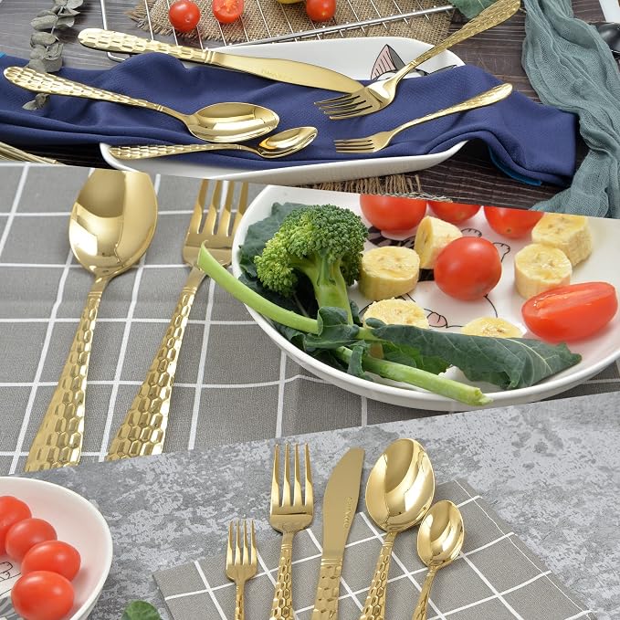 20 Piece Silverware Set for 4, Hammered Silverware Set 18/10 Stainless Steel - Image 4
