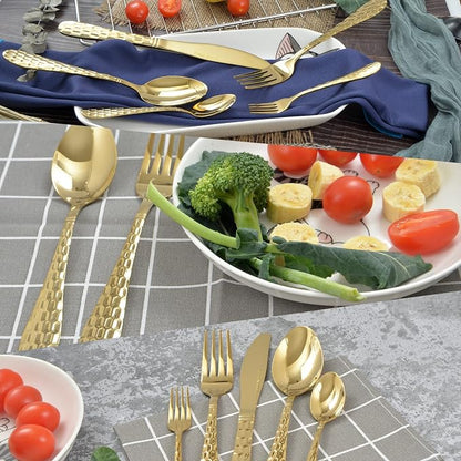 20 Piece Silverware Set for 4, Hammered Silverware Set 18/10 Stainless Steel - Image 4
