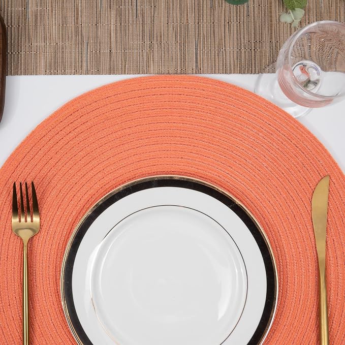 SHACOS Round Braided Placemats Set of 6 Washable Cotton Polyester Round - Image 9