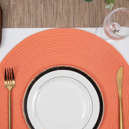 SHACOS Round Braided Placemats Set of 6 Washable Cotton Polyester Round - Image 9