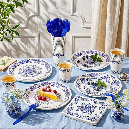 96 Pcs Cielito Lindo Party Supplies De Barro Mexican Talavera Blue Party Plates - Image 7