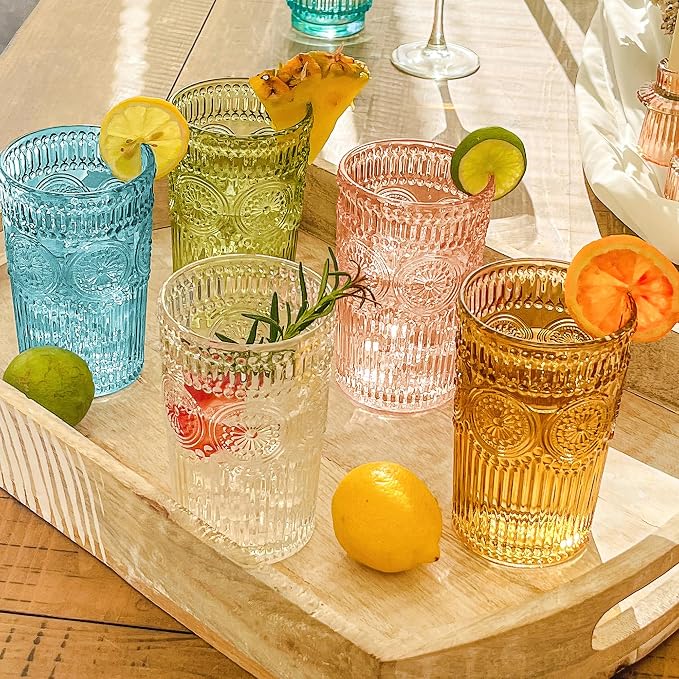 Kate Aspen Vintage Textured Aqua Blue Striped Drinking Glasses Set of 6-13 oz - Image 4