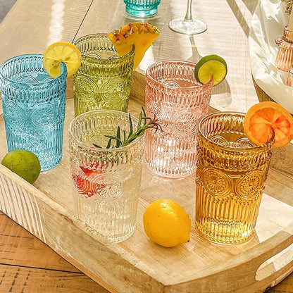 Kate Aspen Vintage Textured Aqua Blue Striped Drinking Glasses Set of 6-13 oz - Image 4