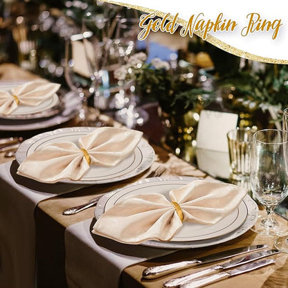 APTWOW Gold Napkin Rings Set of 6, Semicircle Metal Gold Napkin Holder Buckles, Fall Thanksgiving Christmas Napkin Rings for Dinner Table Decor, Wedding, Banquet, Valentines Day
