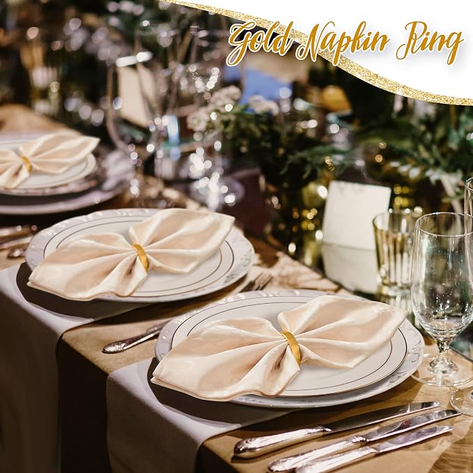 APTWOW Gold Napkin Rings Set of 12, Semicircle Metal Gold Napkin Holder Buckles - Image 6