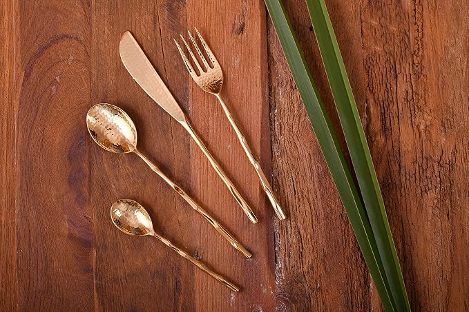 DeKulture Handmade Pure Brass 3 Pieces Cutlery Set Premium Deluxe Tableware - Image 7