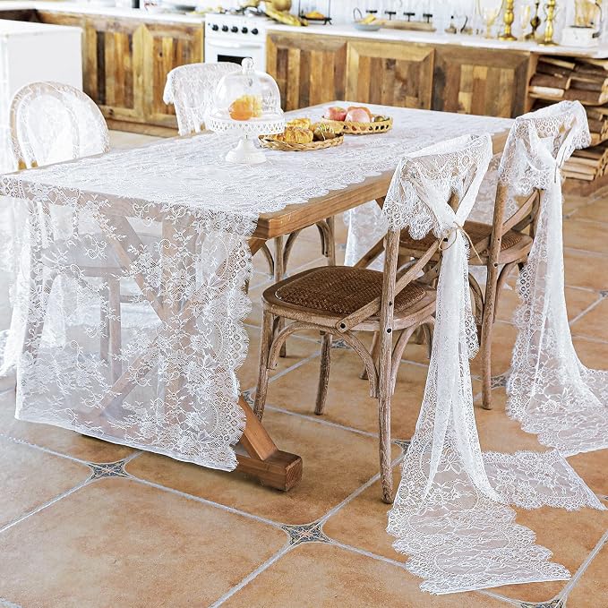 5 Pcs White Lace Table Runner 30 x 120 Inch Vintage Rustic Table Runner - Image 2