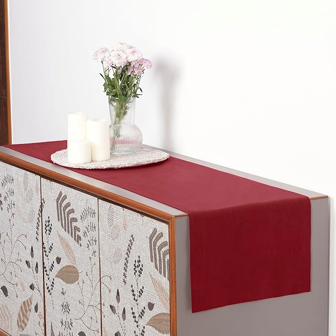 D'Moksha Homes Linen Red Table Runner 72 Inches Long - 100% Pure Linen 14 x 72 Inch Table Runner for Dining, Valentines, Spring - Machine Washable