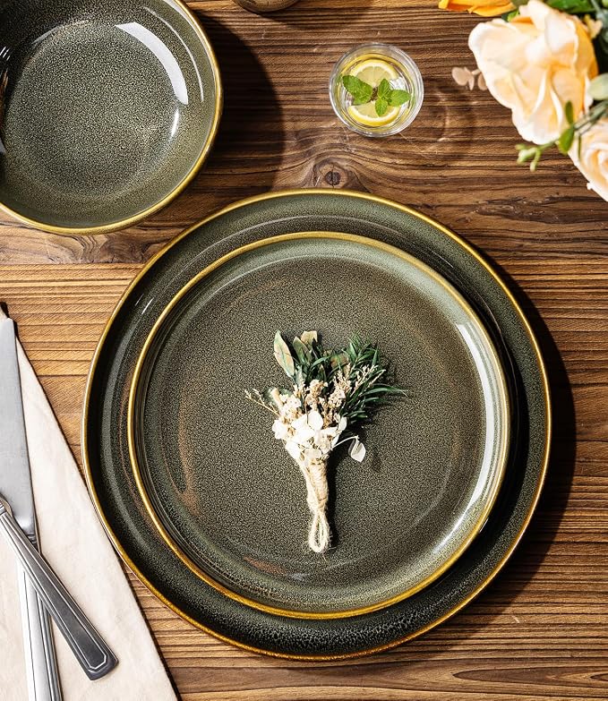Ceramic Dinnerware Set for 4, 12-Piece Plates and Bowls Set | Handmade Reactive - Image 2