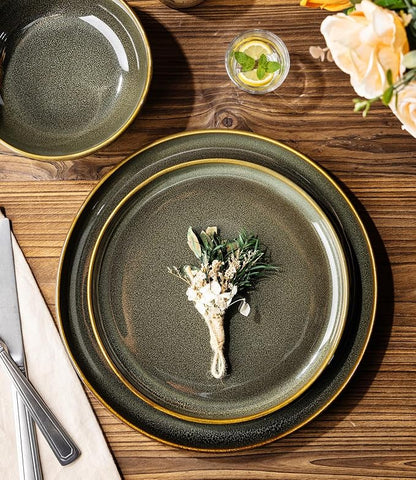 Ceramic Dinnerware Set for 4, 12-Piece Plates and Bowls Set | Handmade Reactive - Image 2
