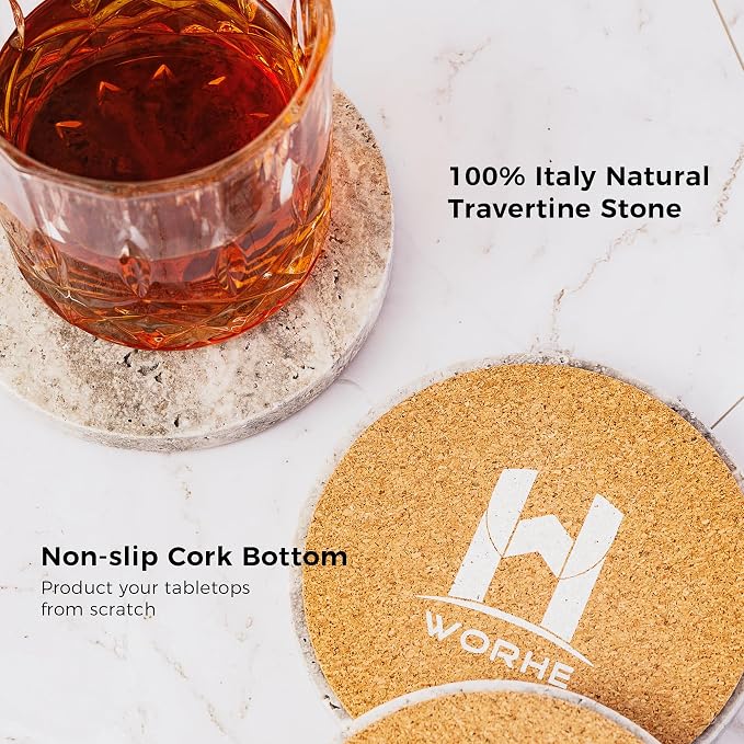 Marble Coaster for Drinks 4" Diameter Set of 4 Round Travertine Coasters for - Image 4