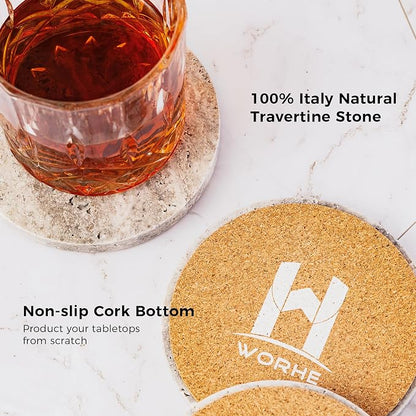Marble Coaster for Drinks 4" Diameter Set of 4 Round Travertine Coasters for - Image 4