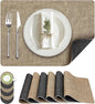 Placemats Set of 6, Faux Leather Heat Resistant Wipeable Placemats, Dual Sided Waterproof Washable Table Mats with Coaster, Suitable for Kitchen, Dining, Table Decor (6, Black Light Coffee)