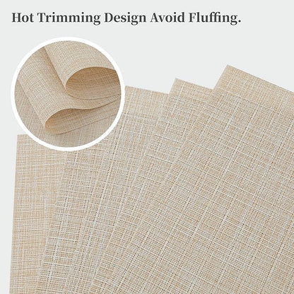 Leetaltree Beige Placemats Set of 4 - Heat Resistant Non-Slip Place mats for Dining Table, Washable Durable PVC Vinyl Woven Table Mats（Beige, 4）