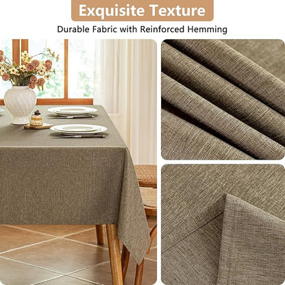 Faux Linen Fabric Rectangle Table Cloth Textured Water Resistant & Washable Rectangular Tablecloth Anti-Scratch for Dining Kitchen Party54 x 72 Inch Mocha