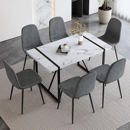 7 Piece Dining Table Set for 6,Modern Rectangle Dining Table and Fabric Dining Chairs 6,Kitchen Table and Chairs for 6,Ideal for Kitchen Dining Room
