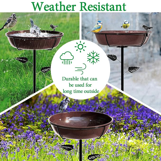 3" Deep Metal Bird Bath for Outdoors 40in Tall, Removable 13" Dia Birdbath Bowl - Image 7
