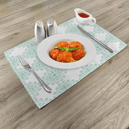 Ambesonne Floral Place Mats Set of 4, Abstract Horizontal Lines Geometric Bold Thin Stripes Ocean Themed Illustration, Washable Fabric Placemats for Dining Table, Standard Size, Seafoam White