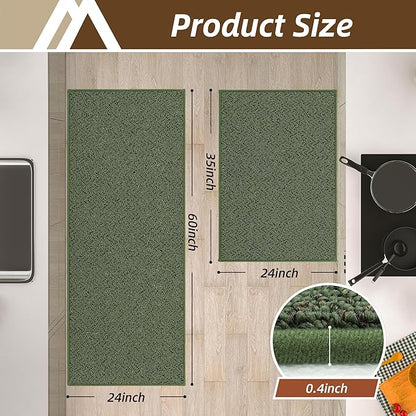 COSY HOMEER Kitchen Rugs Non Slip Washable 24"x36"+24"x60" Absorbent Kitchen Mats for Floor Stain Resistant Kitchen Runner Rug Sets of 2 Kitchen Floor Mats for Sink,Green