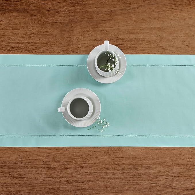 Solino Home Cotton Linen Dining Table Runner Pastel Turquoise, 14 x 72 in | - Image 3