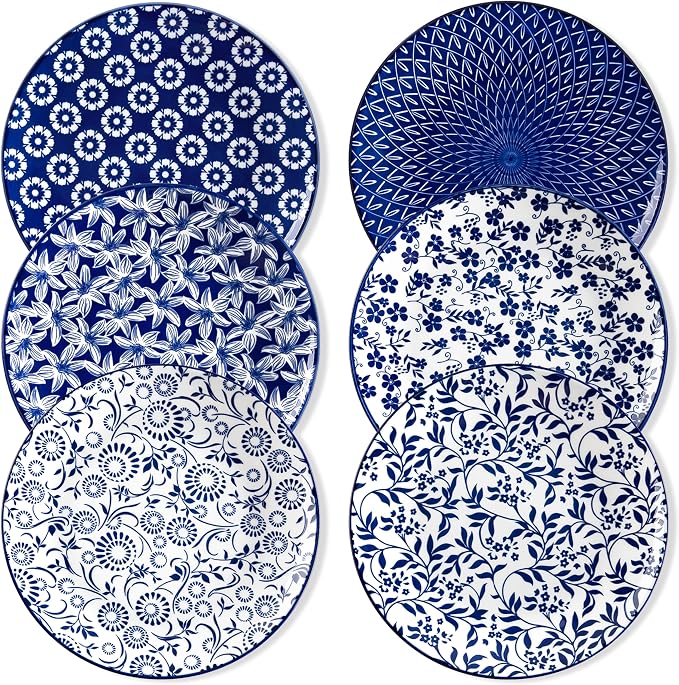 vancasso 10.25" Blue Dinner Plates Set of 6, Porcelain Vintage | Microwave by vancasso