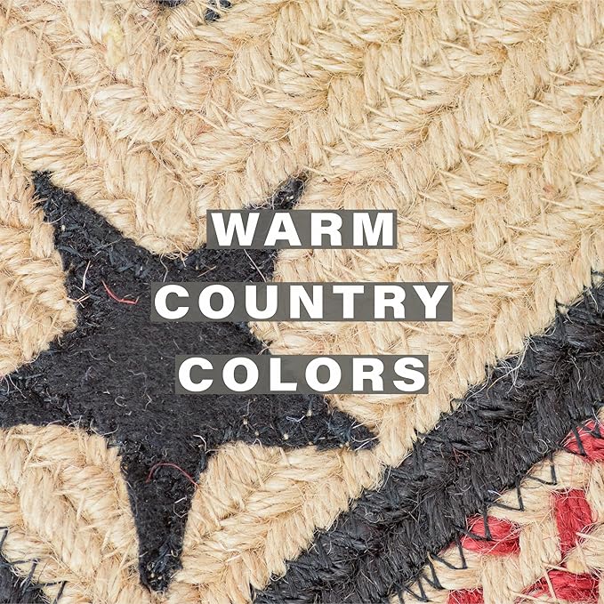 Homespice Primitive Star Gloucester Jute Woven Round Placemats Set of 6, 15", Warm Primitive Decor, Black and Red Table Mats - Vibrant Colors, Durable, Easy to Clean and Protects Furniture