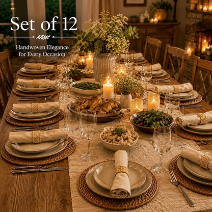 Rattan Napkin Rings Set of 12, Handwoven Natural Cane Napkin Ring Holders - Image 8