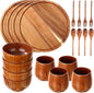 20 Pcs Acacia Wood Dinnerware Set 10 Inch Round Wooden Plates Bowls Tea Cups by Unknown