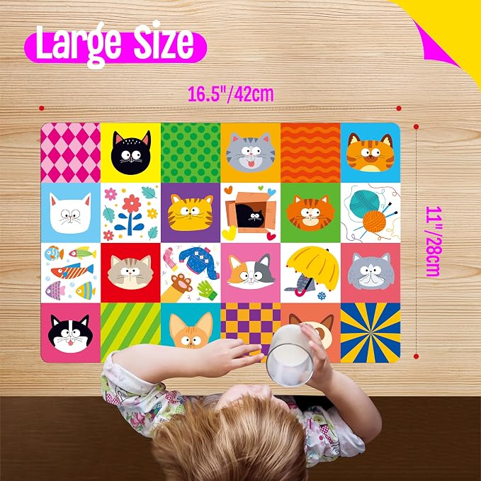 6 Pack Placemats for Kids, Non-Slip Washable Dining Mats, Reusable Cat-Themed - Image 6