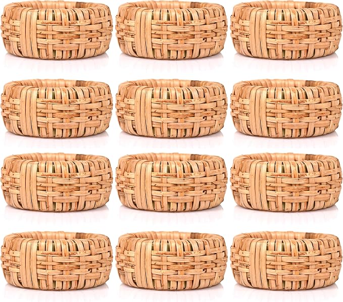 ALPHA Living HOME Natural Rattan Napkin Rings Set of 12 by ALPHALivingHOME