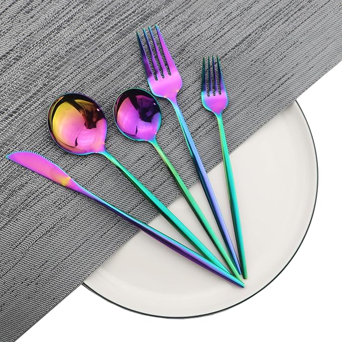 JASHII Shiny Rainbow Silverware Set, 30-Piece Stainless Steel Satin Finish - Image 3