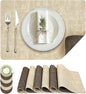 Placemats Set of 6, Faux Leather Heat Resistant Wipeable Placemats, Dual Sided Waterproof Washable Table Mats with Coaster, Suitable for Kitchen, Dining, Table Decor (6, Beige Dark Coffee)