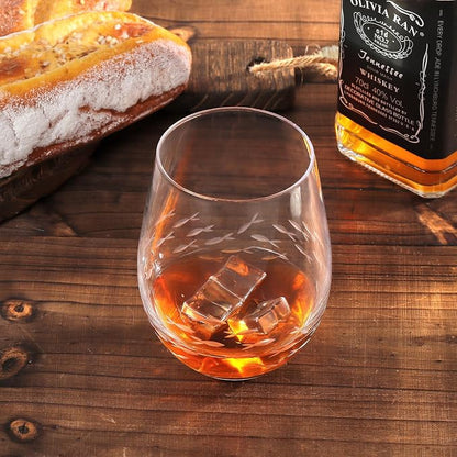 Joeyan Etched Stemless Wine Glasses, Hand Blown Drinking Glass Cups Wine Tumbler - Image 3