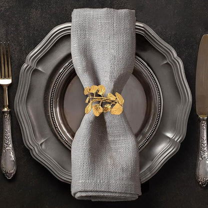Decozen Set of 4 Gold Napkin Rings in Leaf Design, Festive, Table Decor Setting for Holiday, Wedding, Birthday, Kitchen, Home Decor, Housewarming Gift - Mothers Day Decorations