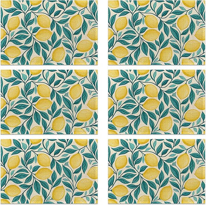 Placemats Set of 6 Lemon Leaf Place Mats Washable Kitchen Dining Linen Table Mats Stain Heat, for Home Party Indoor 12x18 in