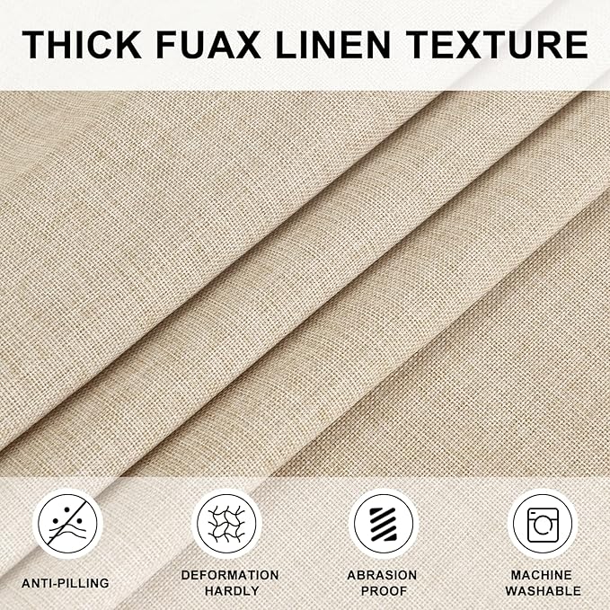 Hiasan Round Linen Tablecloth 40 Inch - Wrinkle and Stain Resistant Washable Polyester Fabric Table Cloth for Dining Room Kitchen Party, Beige
