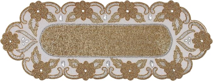 Elegant 36" Gold Beaded Table Runner – Handmade Decorative Beads Runner by byHomeDecorativeProduct
