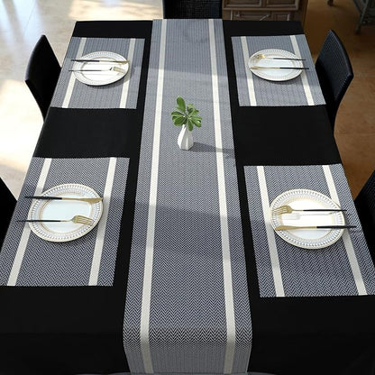 FAVE Placemats Set of 12 Blue Placemats Woven with Golden Thread Durable and Wipeable Vinyl Place Mats Heat Resistant Table Mats Set of 12 for Kitchen Table (Blue, 12"x18"-12PCS)