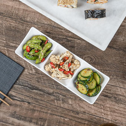Restaurantware Voga 8.5 Ounce Divided Serving Dishes 10 Square Condiment Serving Dishes - 3 Compartments Serve Appetizers Snacks Dips Or Dressings White Melamine 3 Compartment Dishes