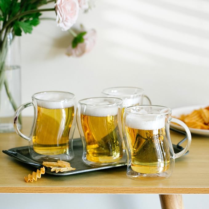 BTaT- Double-Walled Beer Mugs, 16 oz, 4 Pack, Double-Walled Glass - Image 6