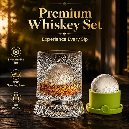 360° Rotating Whiskey Glasses Set of 2, Vintage Crystal Tumblers - Image 2
