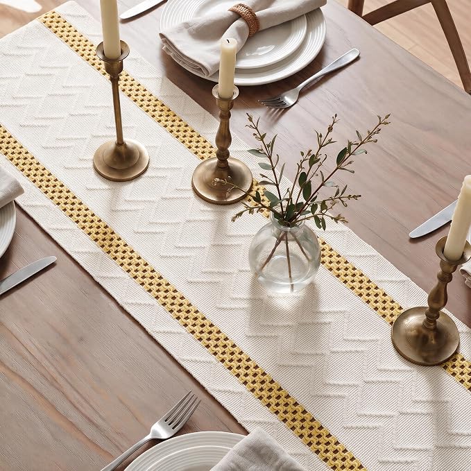 Artoid Mode Yellow Stripe Woven Rustic Table Runner 12x72 Inch | Holiday - Image 4