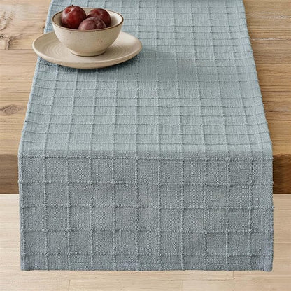 Artisanal Grid Linen Table Runner, 13x36 Inches Chambray | Heavy Textured by ZEEMARTONLINE